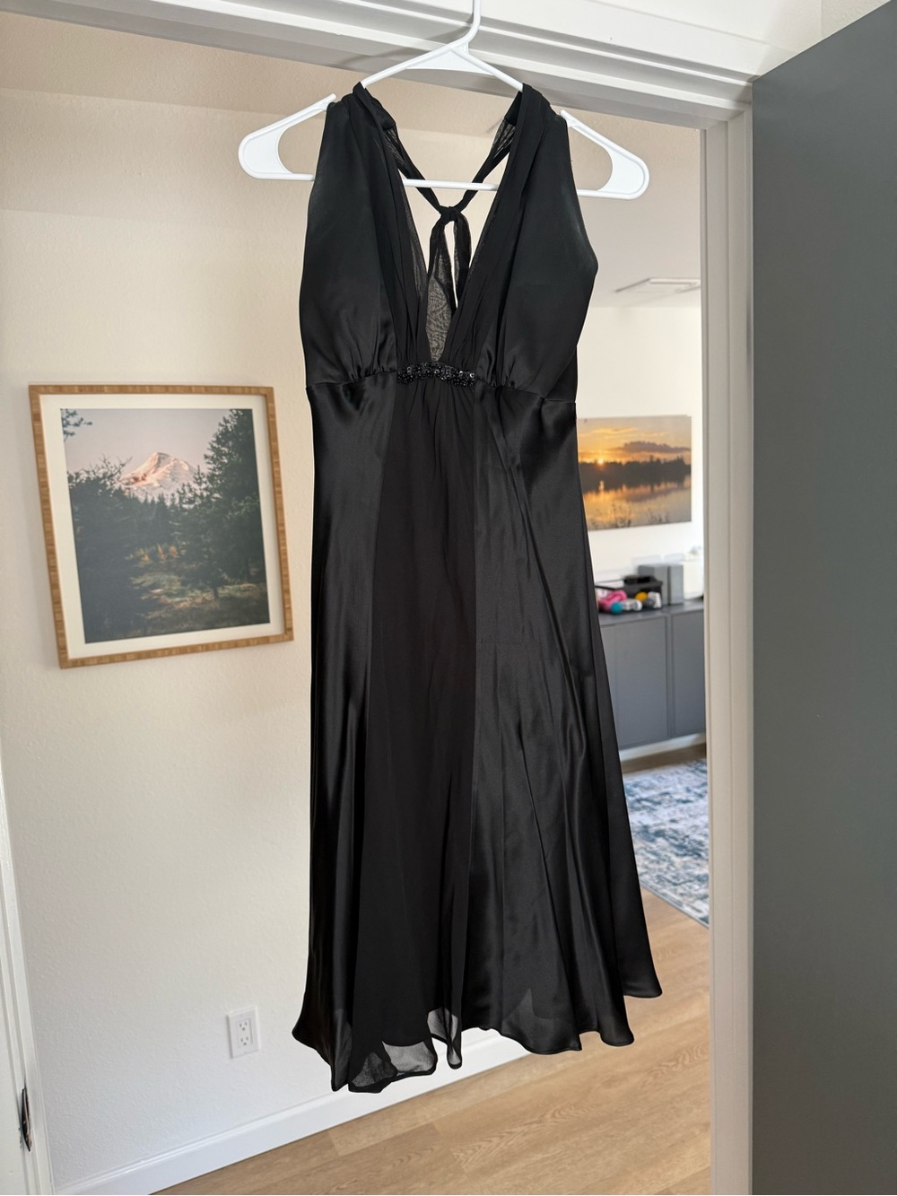 White House Black Market Silk Beaded Halter Cocktail Dress
